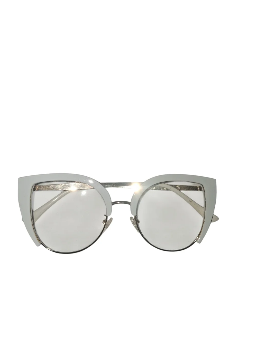White Cat-Eye Women's Sunglasses with Metallic Accents Clear Lenses New